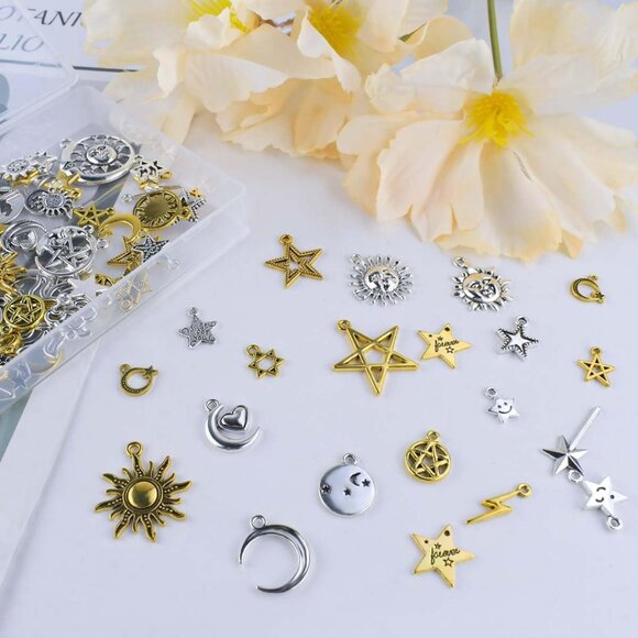 110 Pieces Sun and Moon Charms for Jewelry Making - Alloy Moon Pendants, Vintage - Picture 7 of 7
